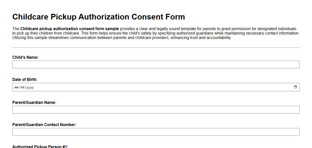 Childcare pickup authorization consent form sample image preview