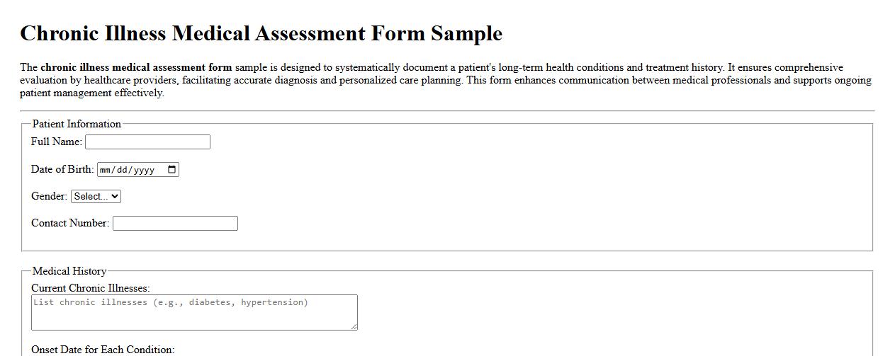 Chronic illness medical assessment form sample image preview
