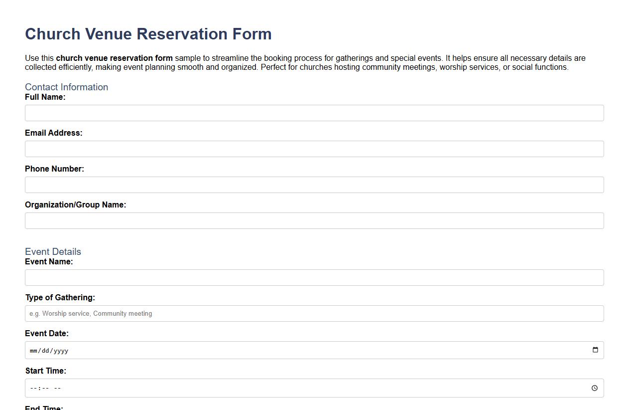 Church venue reservation form sample for gatherings image preview