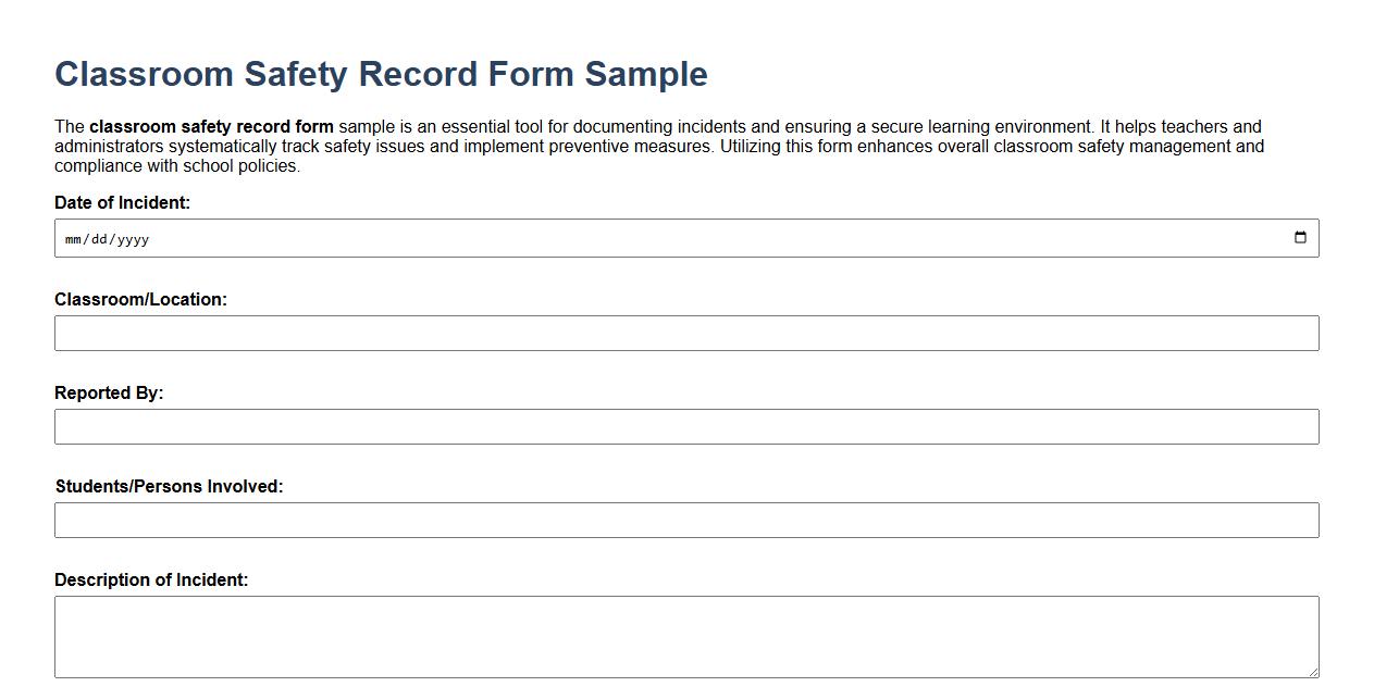 classroom safety record form sample image preview