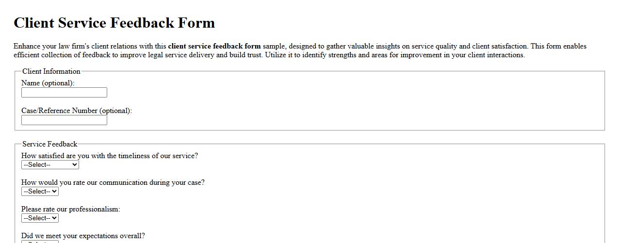 Client service feedback form sample for law firms image preview