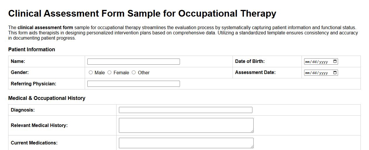 Clinical assessment form sample for occupational therapy image preview