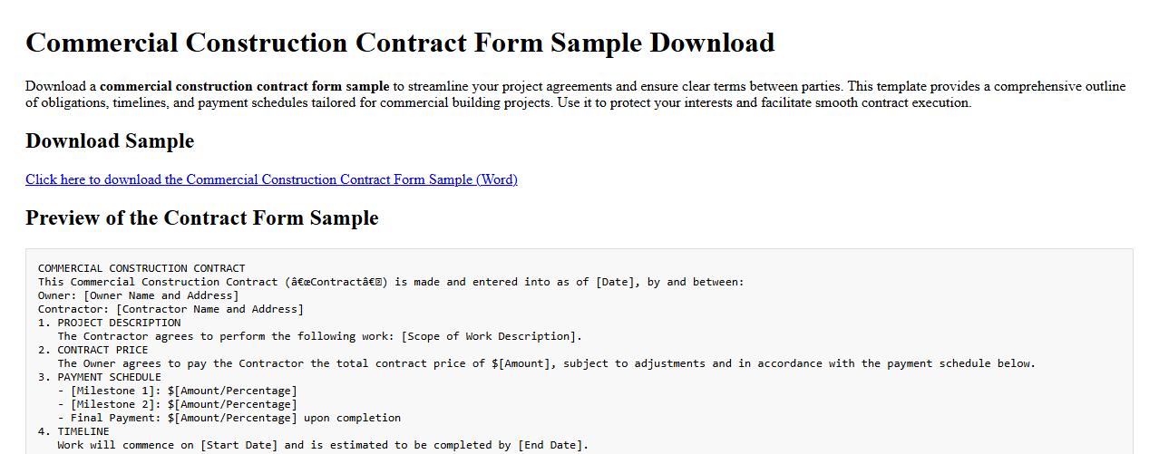 Commercial construction contract form sample download image preview