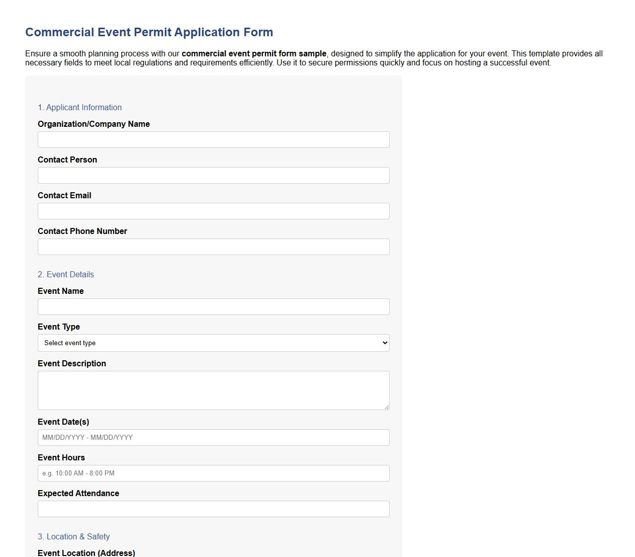 commercial event permit form sample image preview