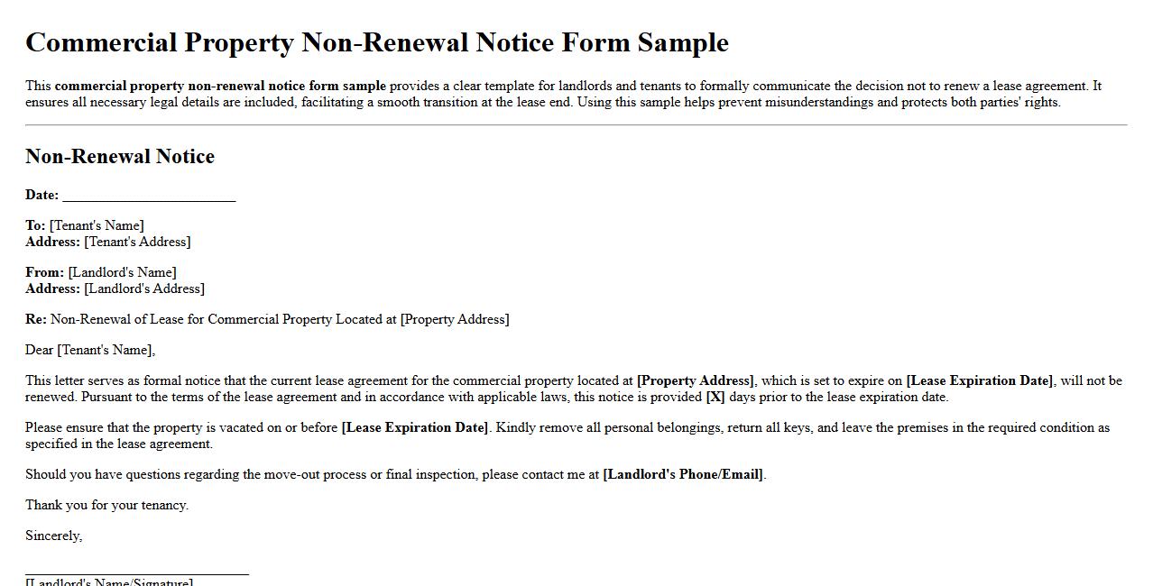 commercial property non-renewal notice form sample image preview