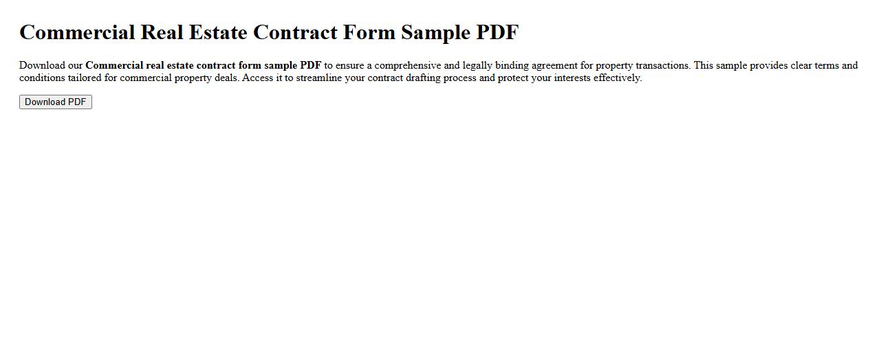Commercial real estate contract form sample PDF image preview