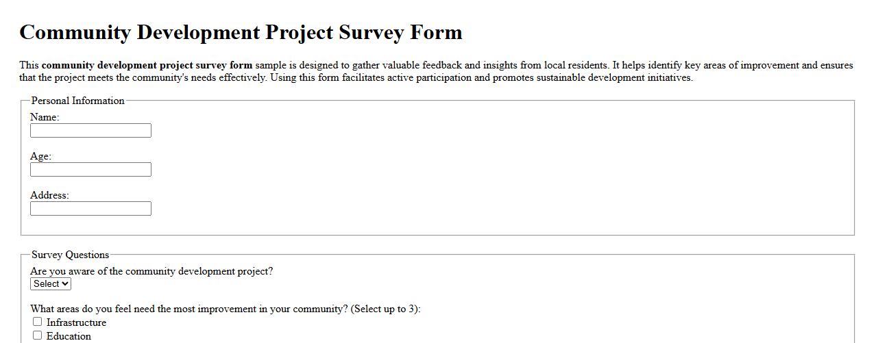 Community development project survey form sample image preview