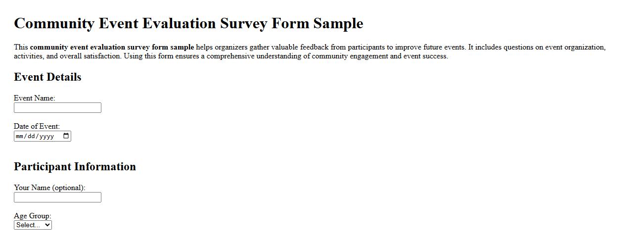 Community event evaluation survey form sample image preview