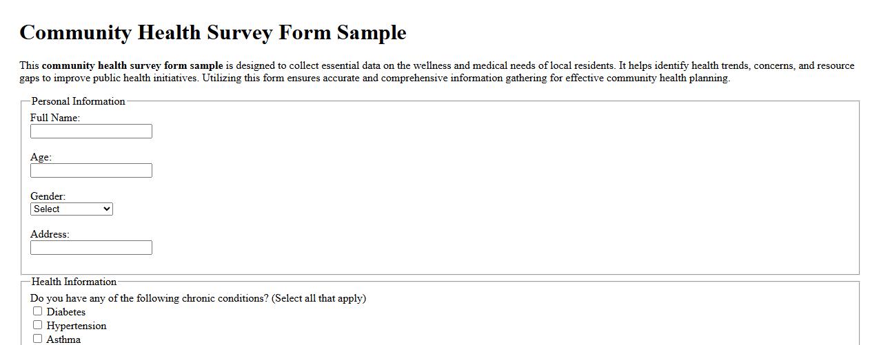 Community health survey form sample image preview
