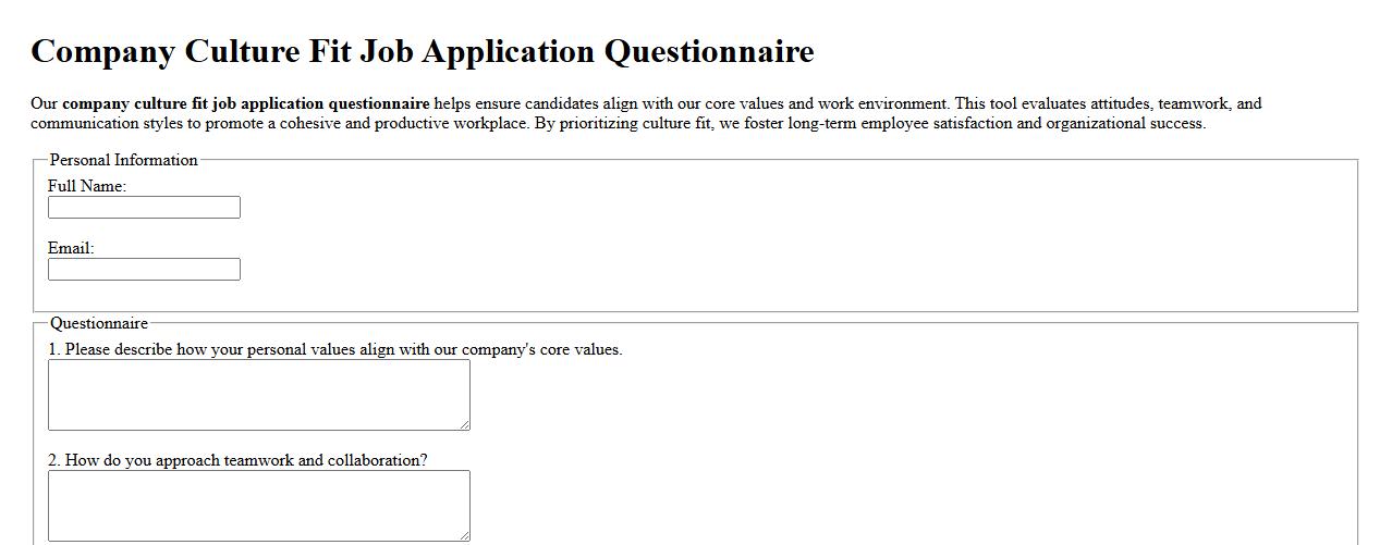 Company culture fit job application questionnaire image preview
