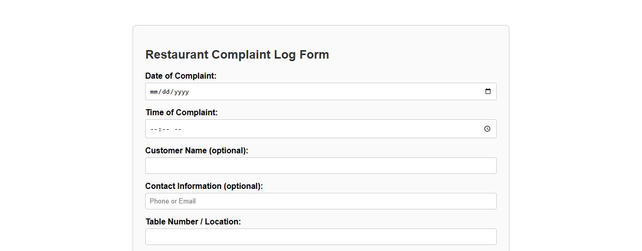 complaint log form sample for restaurants image preview