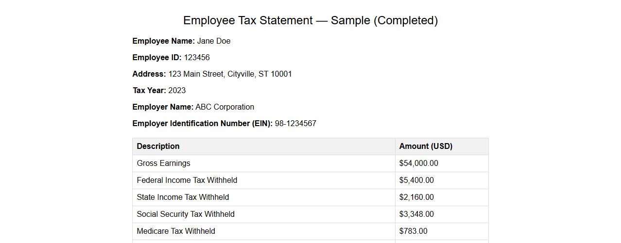 completed tax statement form sample for employees image preview