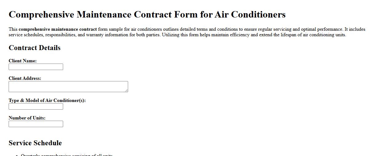 Comprehensive maintenance contract form sample for air conditioners image preview