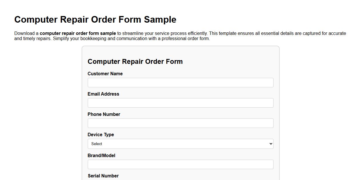 computer repair order form sample download image preview
