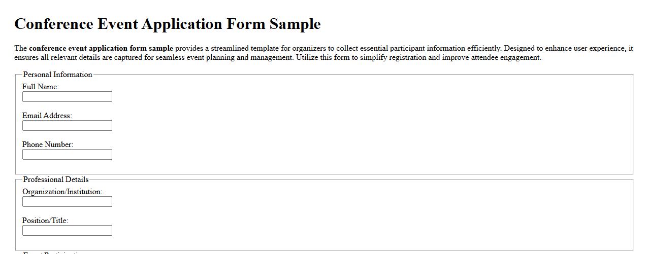 Conference event application form sample image preview