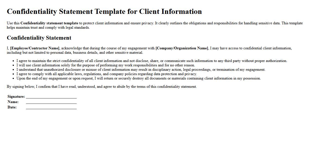 Confidentiality statement template for client information image preview