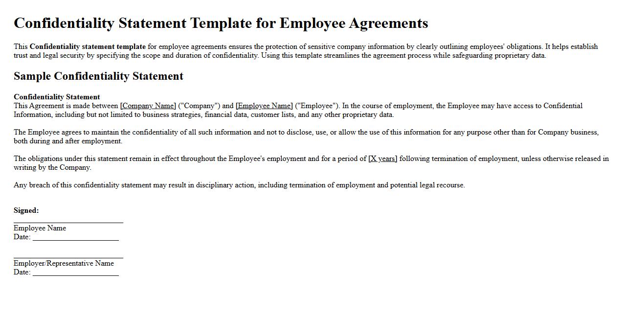 Confidentiality statement template for employee agreements image preview