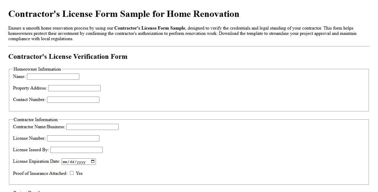 Contractor’s License Form Sample for Home Renovation image preview