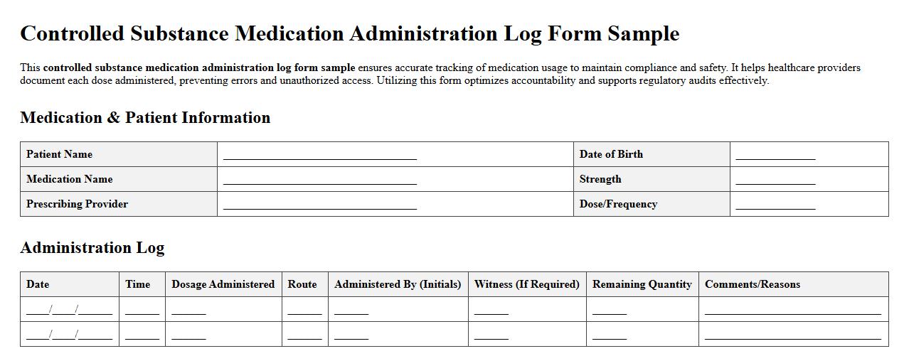 controlled substance medication administration log form sample image preview
