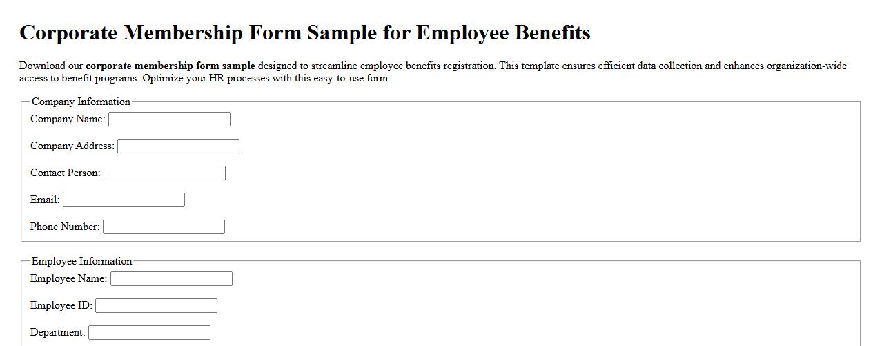 Corporate membership form sample for employee benefits image preview