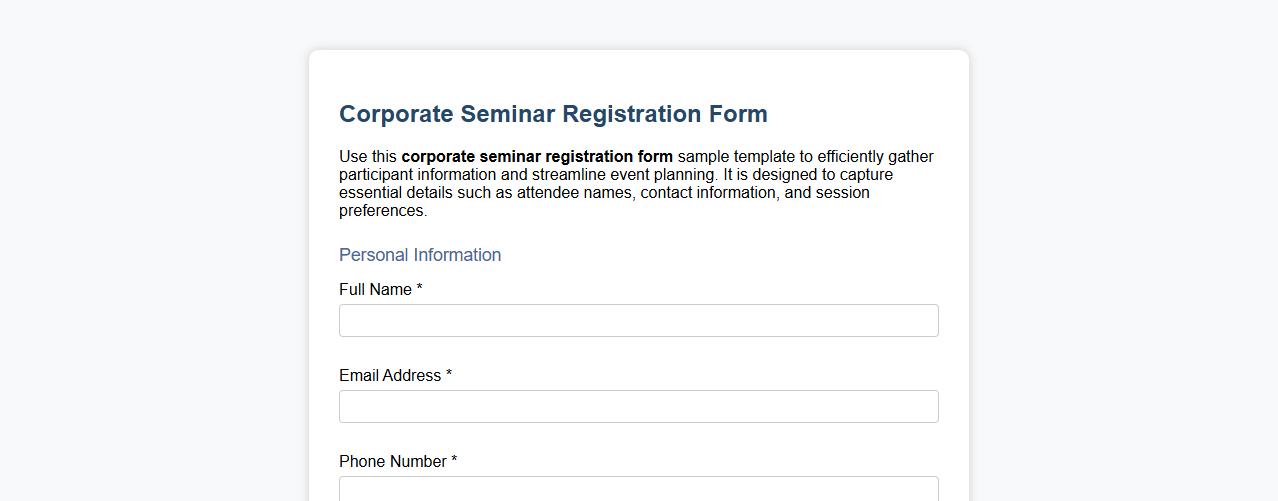 corporate seminar registration form sample template image preview