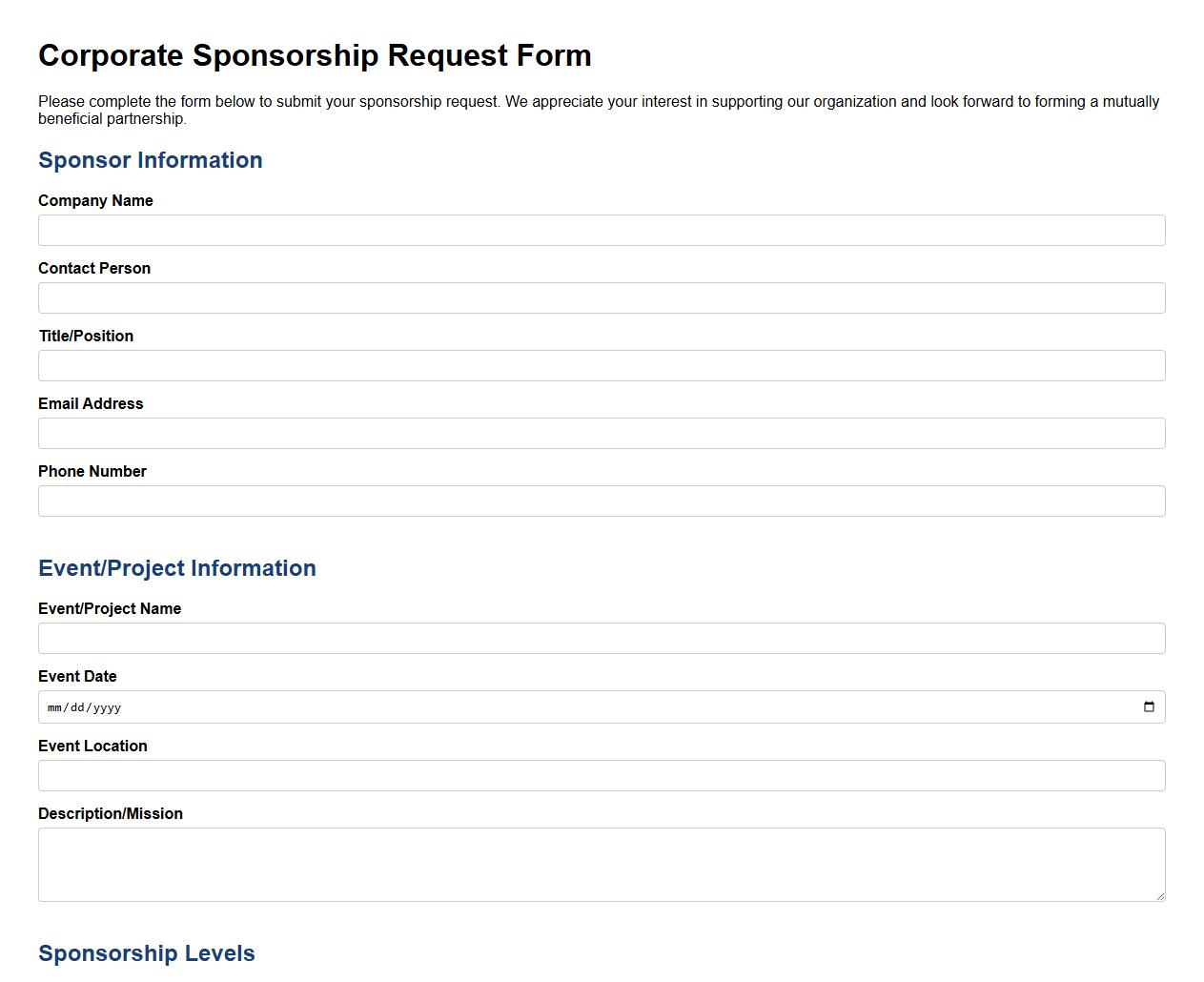 corporate sponsorship request form sample image preview