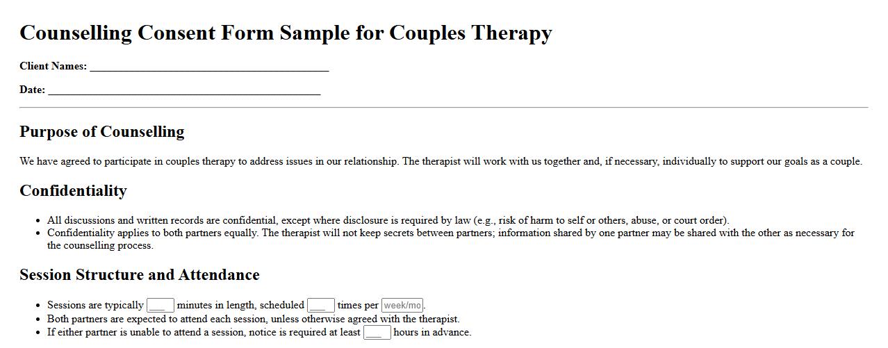 Counselling consent form sample for couples therapy image preview