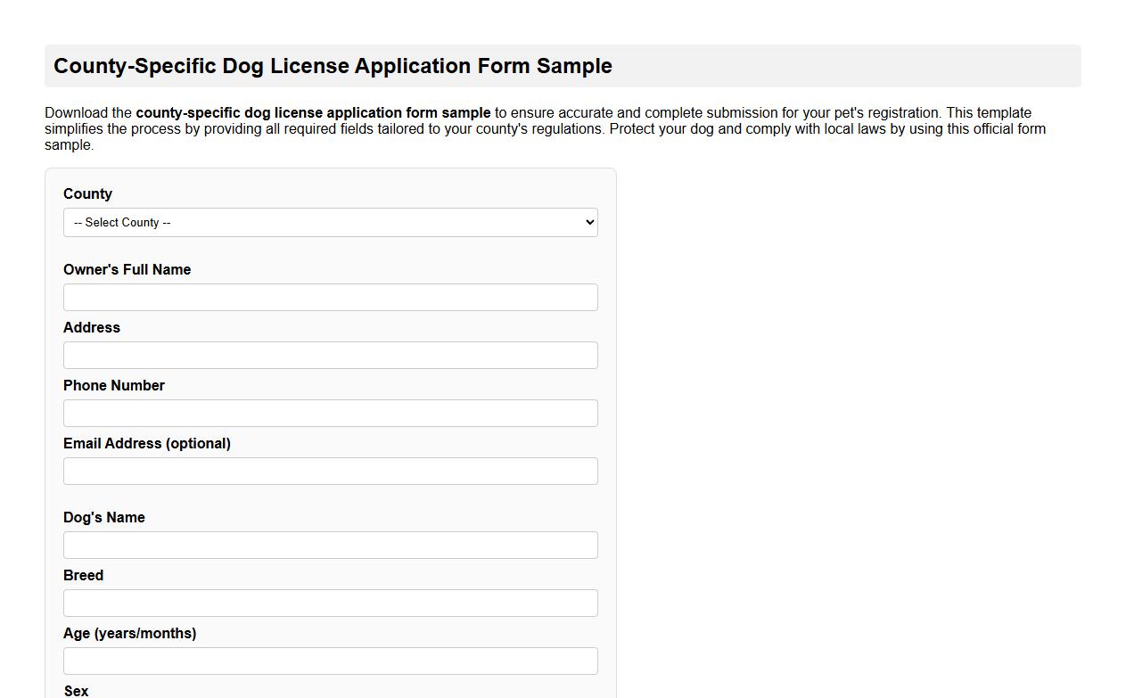 county-specific dog license application form sample image preview