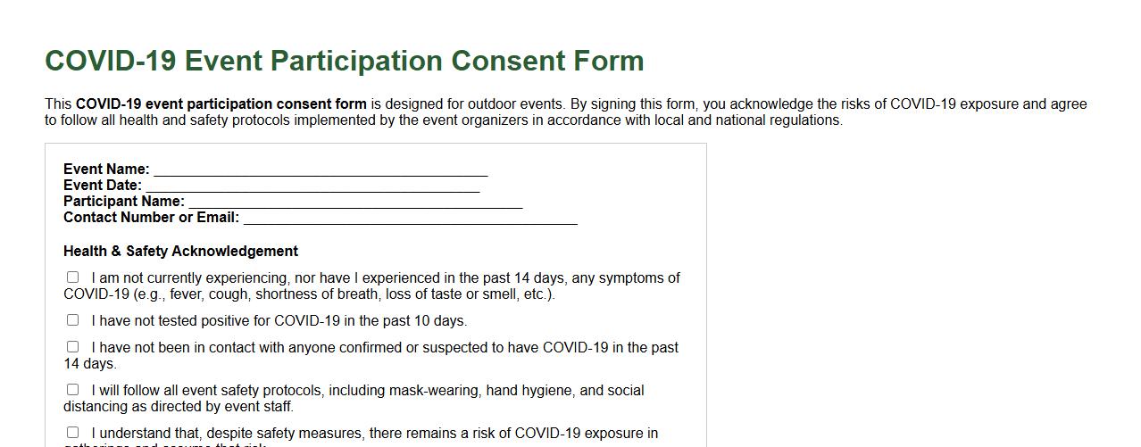 covid-19 event participation consent form sample for outdoor events image preview