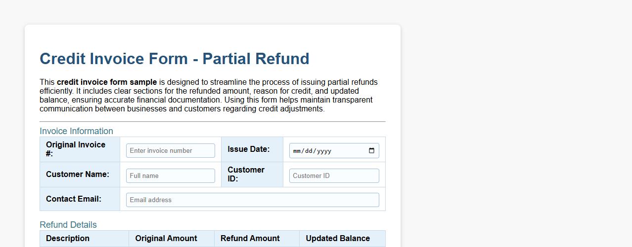 credit invoice form sample for partial refunds image preview