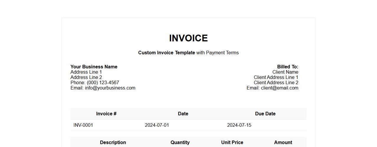 Custom invoice template with payment terms image preview