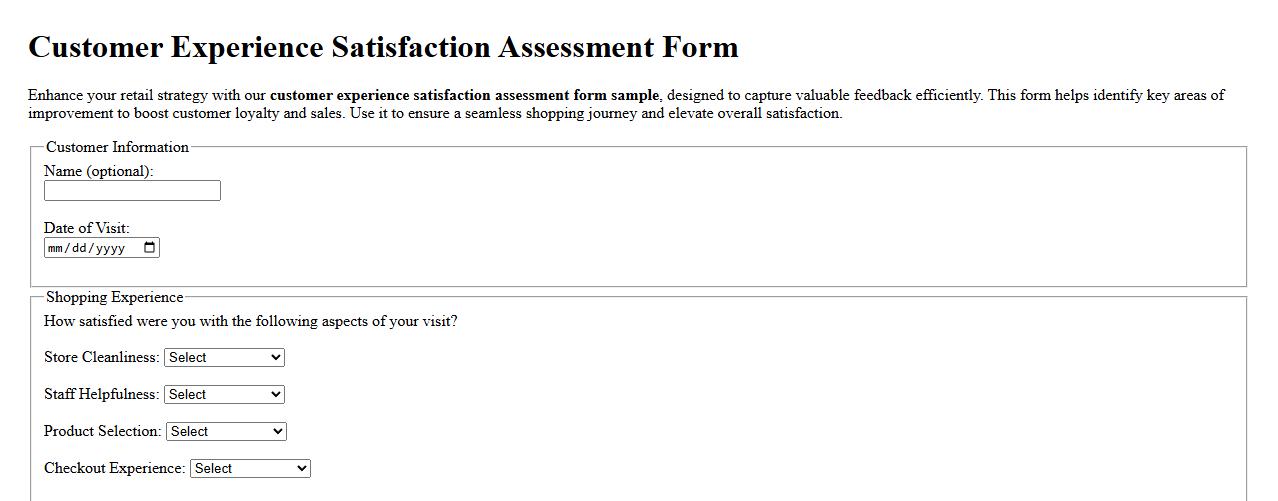 customer experience satisfaction assessment form sample for retail image preview