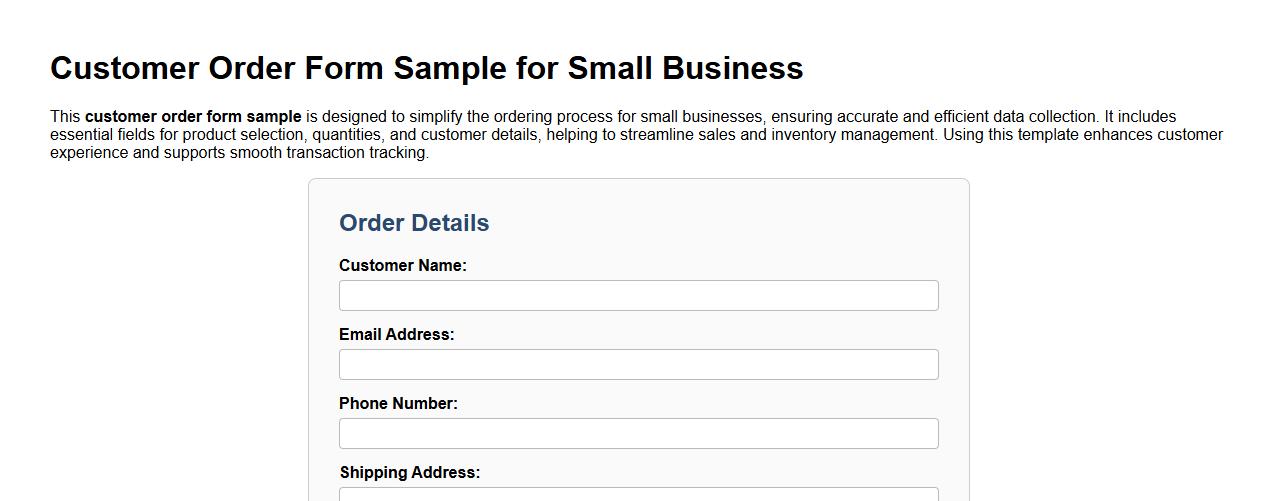 Customer order form sample for small business image preview