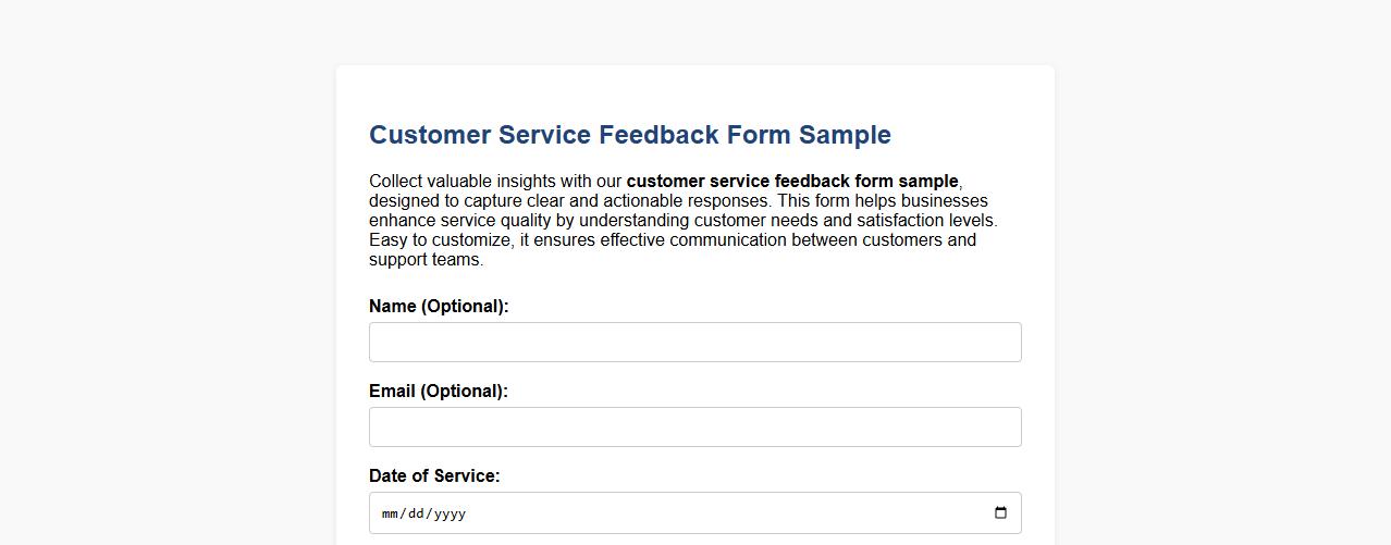 customer service feedback form sample image preview
