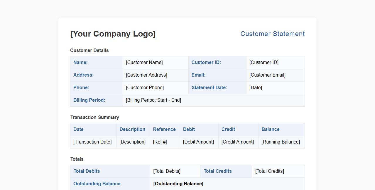 Customer statement template with customizable fields image preview