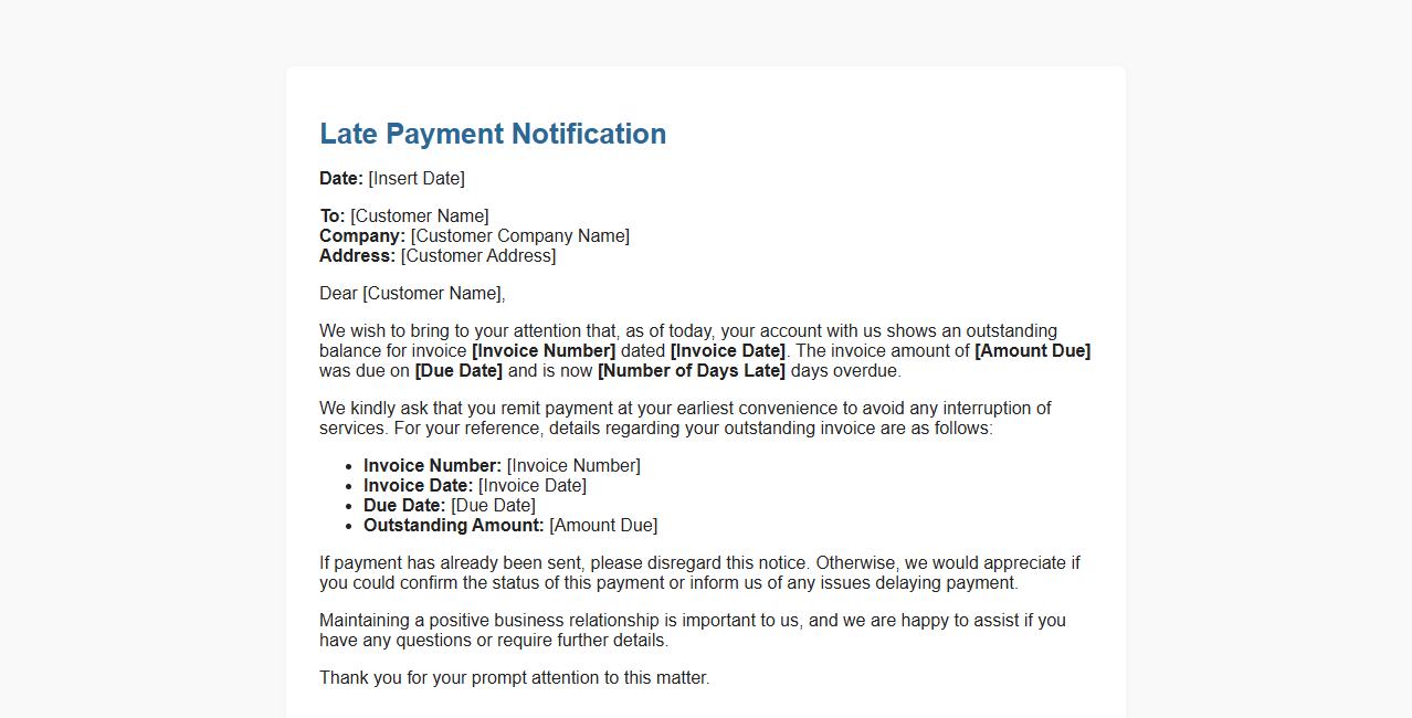Customer statement template for late payment notification image preview