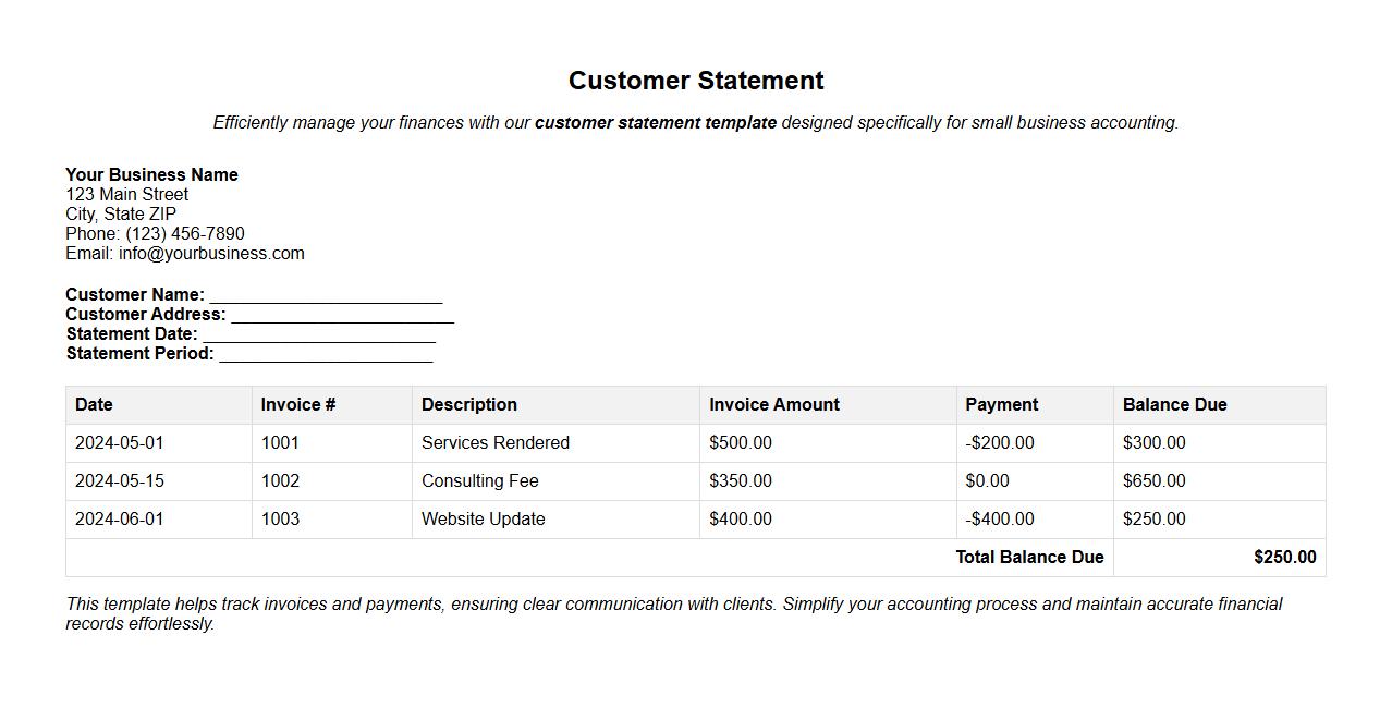 Customer statement template for small business accounting image preview