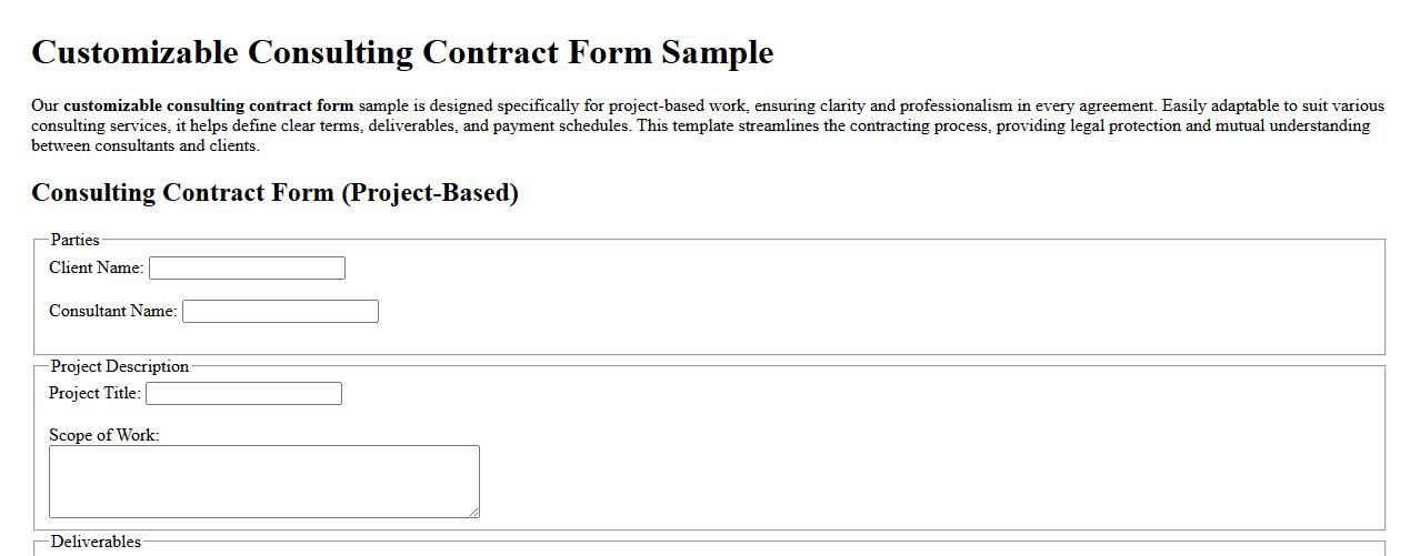 customizable consulting contract form sample for project-based work image preview