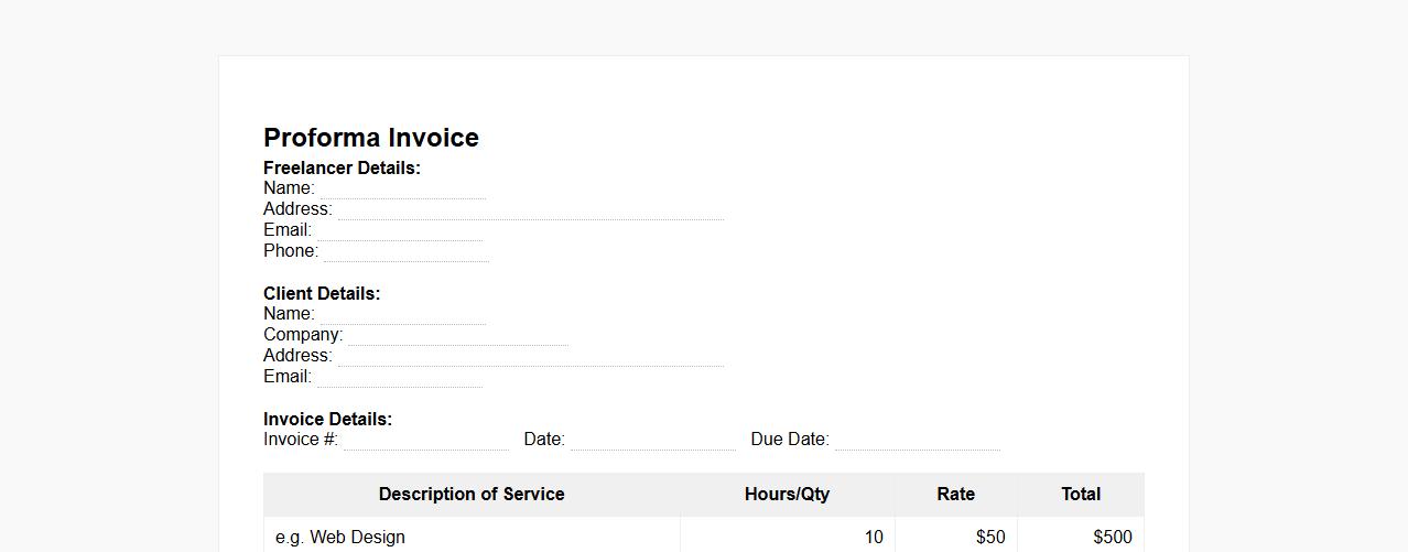 customizable proforma invoice form sample for freelancers image preview