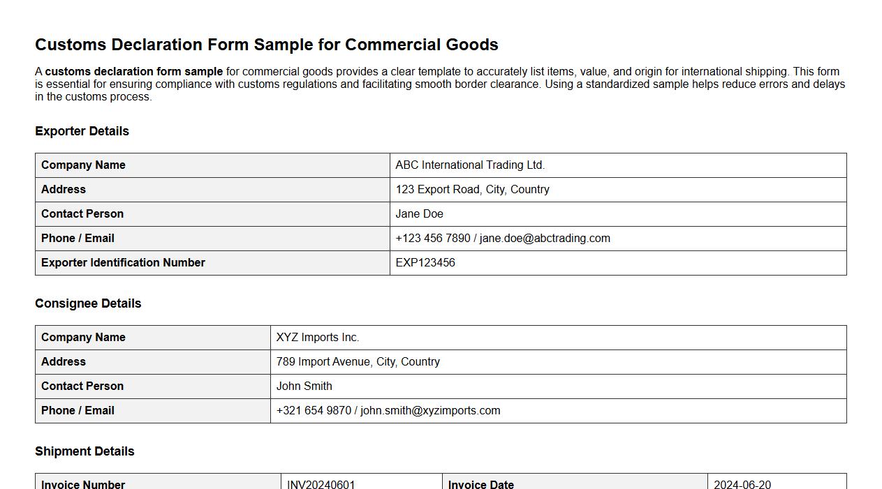 customs declaration form sample for commercial goods image preview