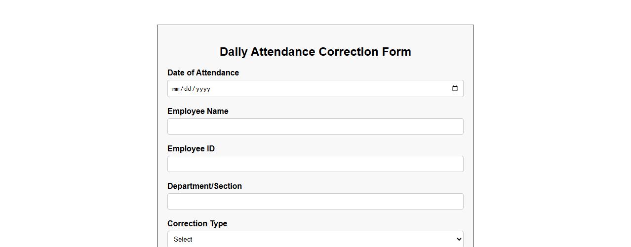 daily attendance correction form sample for factories image preview