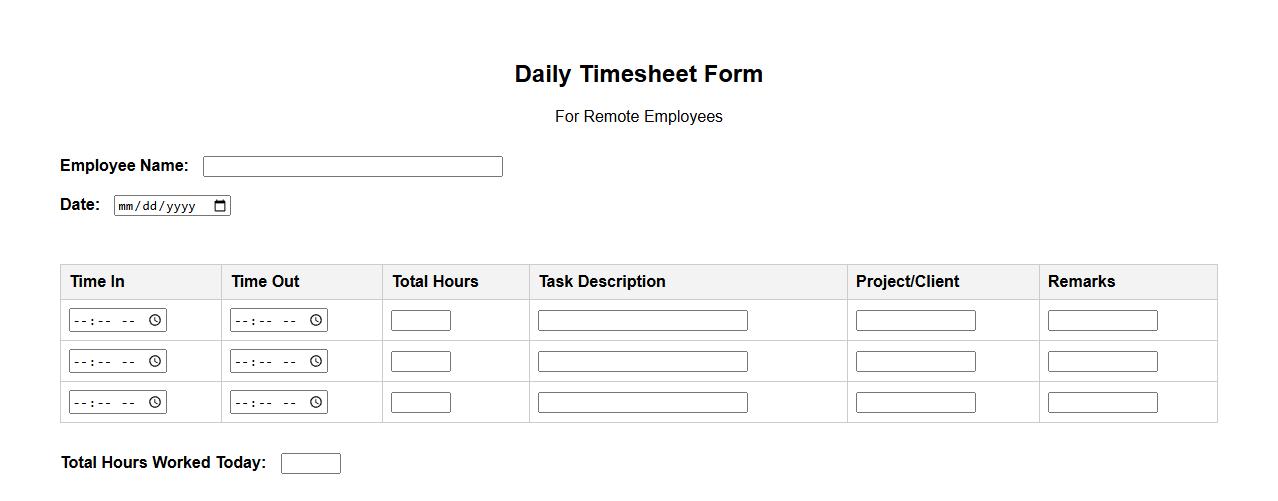 daily timesheet form sample for remote employees image preview