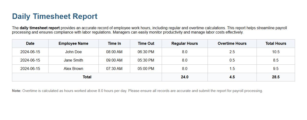 daily timesheet report with overtime calculation image preview