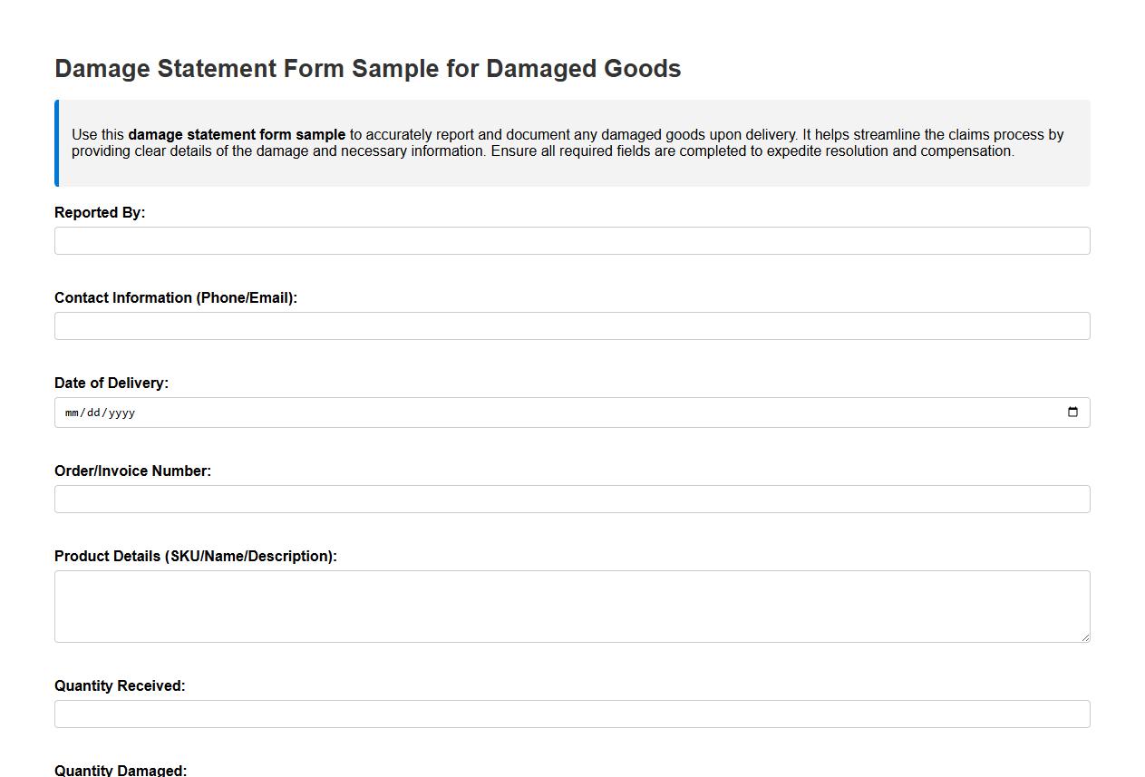 Damage statement form sample for damaged goods image preview
