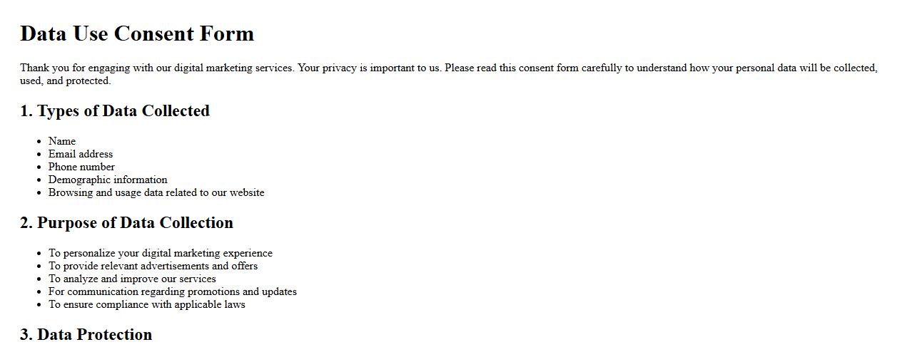 data use consent form sample for digital marketing image preview