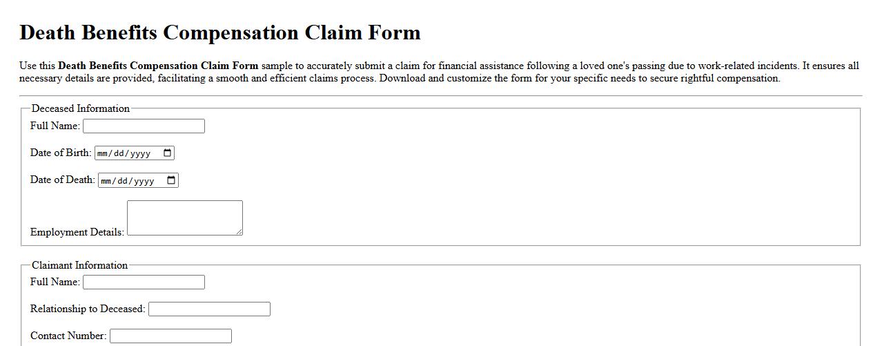 Death benefits compensation claim form sample image preview
