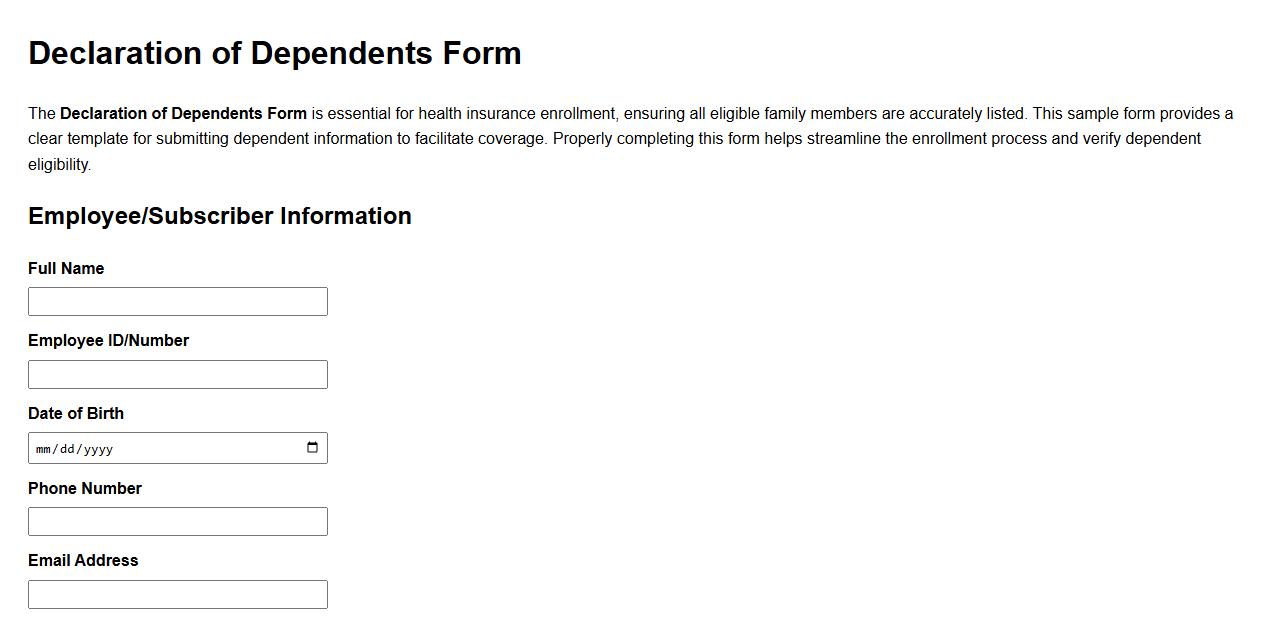 declaration of dependents form sample for health insurance enrollment image preview