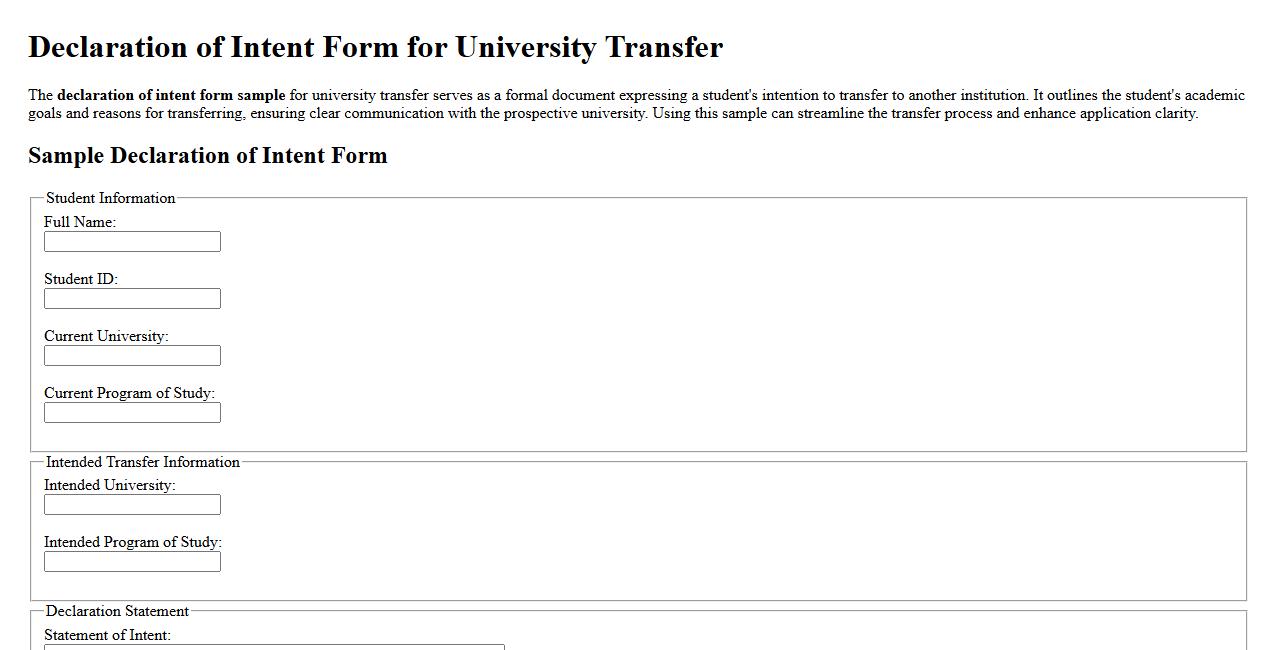 declaration of intent form sample for university transfer image preview