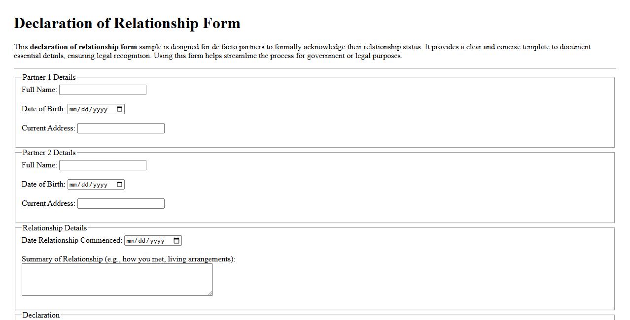 declaration of relationship form sample for de facto partners image preview