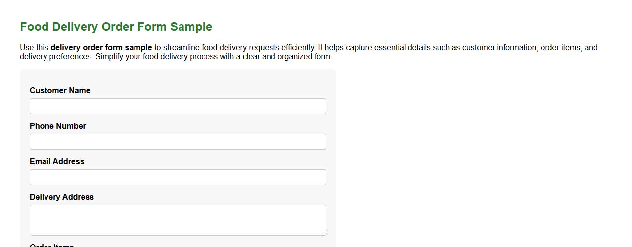 delivery order form sample for food delivery image preview